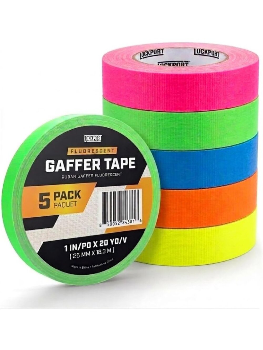 Vibrant Neon Spike Tape 5 Pack - 1" x 20 Yards Colorful Gaffer Tape for Crafts